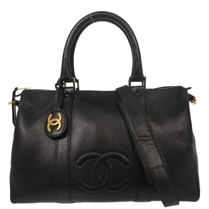 Chanel Black Caviar Skin 2way Shoulder Duffle Handbag