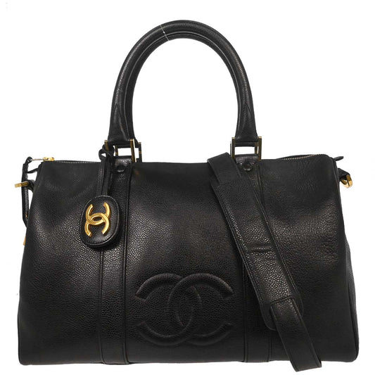 Chanel Black Caviar Skin 2way Shoulder Duffle Handbag