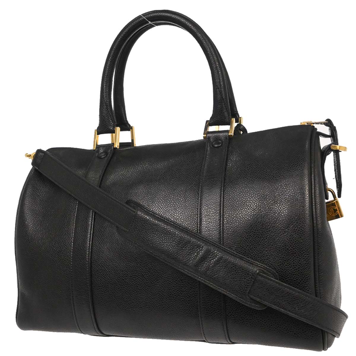 Chanel Black Caviar Skin 2way Shoulder Duffle Handbag
