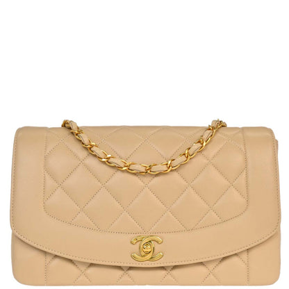 Chanel Beige Lambskin Medium Diana Shoulder Bag