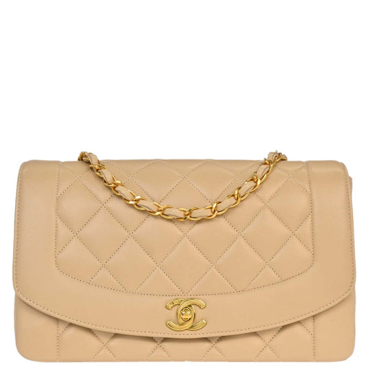 Chanel Beige Lambskin Medium Diana Shoulder Bag