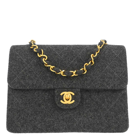 Chanel Gray Wool Classic Square Flap Shoulder Bag 20