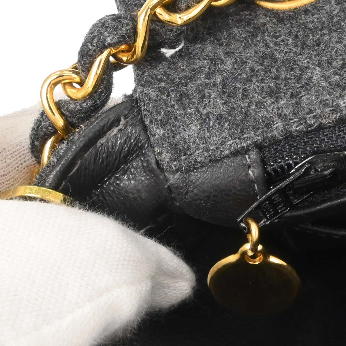 Chanel Gray Wool Classic Square Flap Shoulder Bag 20