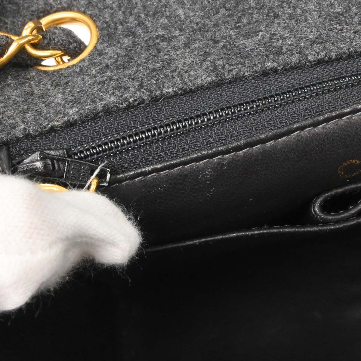 Chanel Gray Wool Classic Square Flap Shoulder Bag 20