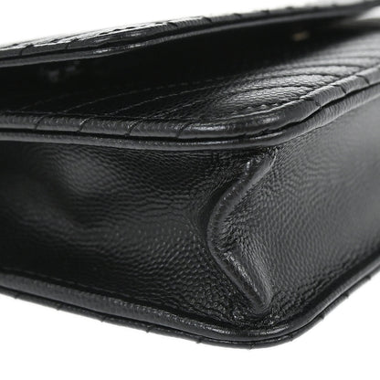 Chanel 2012 Black Caviar Skin Chevron WOC Wallet on Chain Bag