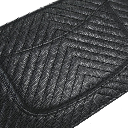 Chanel 2012 Black Caviar Skin Chevron WOC Wallet on Chain Bag