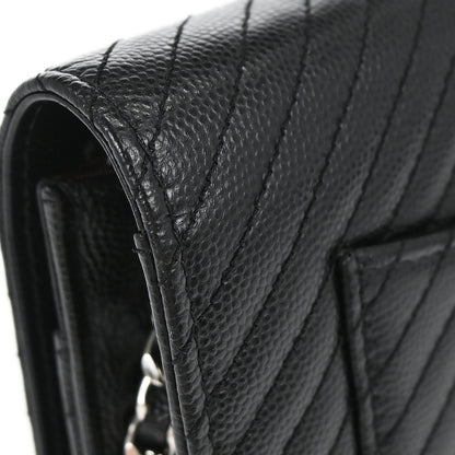 Chanel 2012 Black Caviar Skin Chevron WOC Wallet on Chain Bag