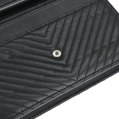 Chanel 2012 Black Caviar Skin Chevron WOC Wallet on Chain Bag