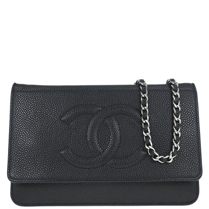 Chanel 2014 Black Caviar Timeless WOC Wallet on Chain Bag