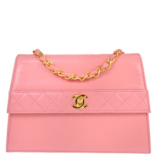 Chanel Pink Lambskin Straight Flap Shoulder Bag