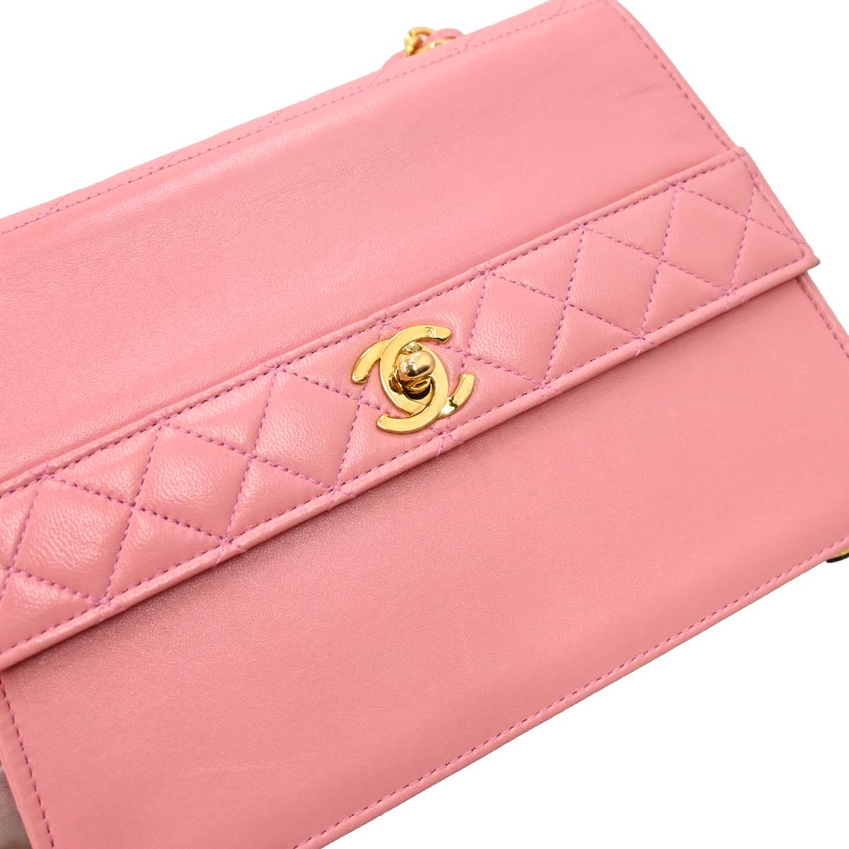 Chanel Pink Lambskin Straight Flap Shoulder Bag