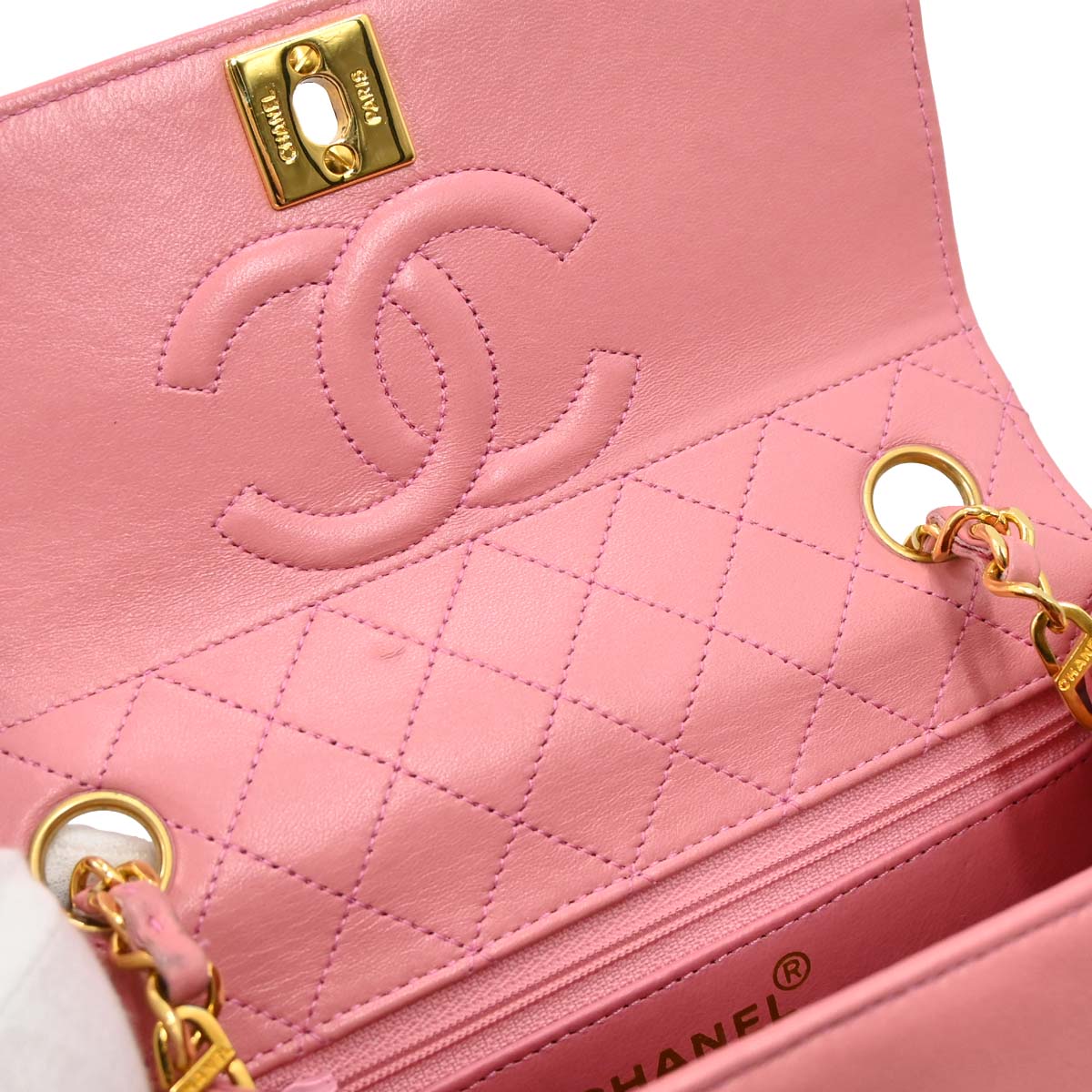 Chanel Pink Lambskin Straight Flap Shoulder Bag