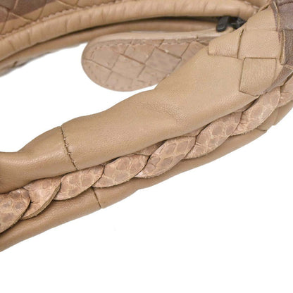 Bottega Veneta * Beige Lambskin Python Intrecciato Hobo Handbag