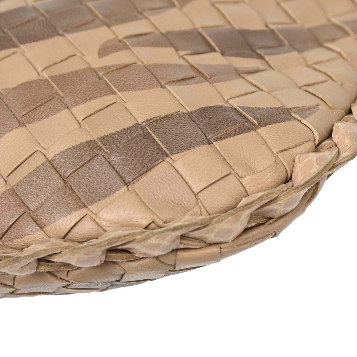 Bottega Veneta * Beige Lambskin Python Intrecciato Hobo Handbag