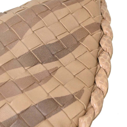 Bottega Veneta * Beige Lambskin Python Intrecciato Hobo Handbag