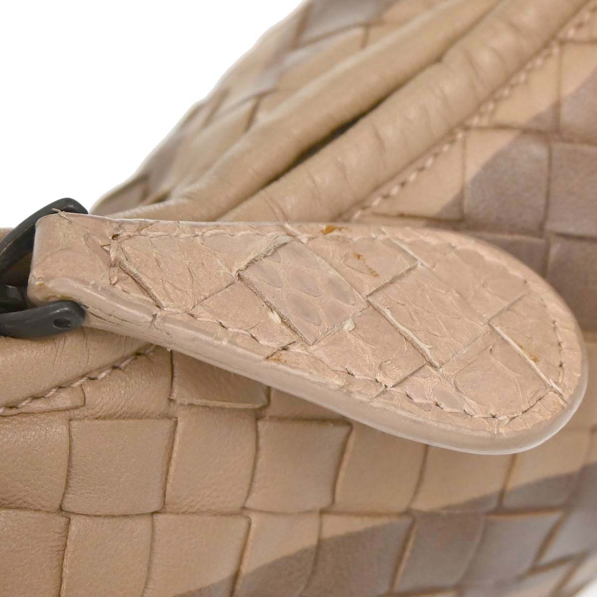Bottega Veneta * Beige Lambskin Python Intrecciato Hobo Handbag