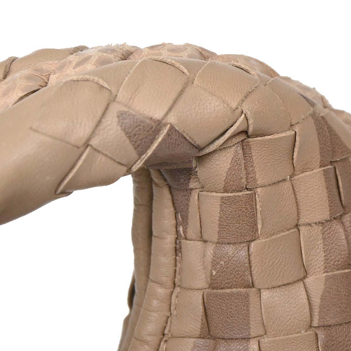 Bottega Veneta * Beige Lambskin Python Intrecciato Hobo Handbag