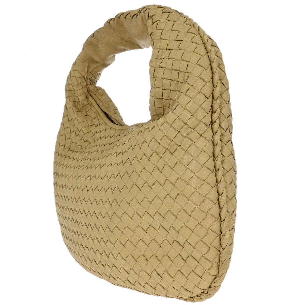 Bottega Veneta Beige Lambskin Intrecciato Hobo Handbag