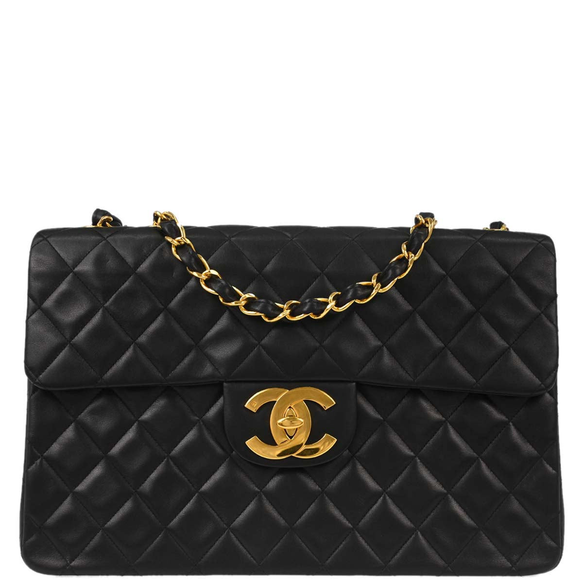 Chanel 1994-1996 Black Lambskin Maxi Classic Flap Shoulder Bag