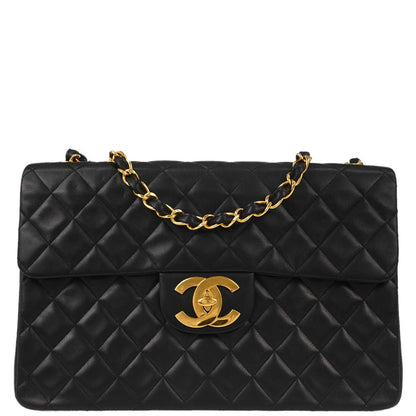 Chanel 1994-1996 Black Lambskin Maxi Classic Flap Shoulder Bag