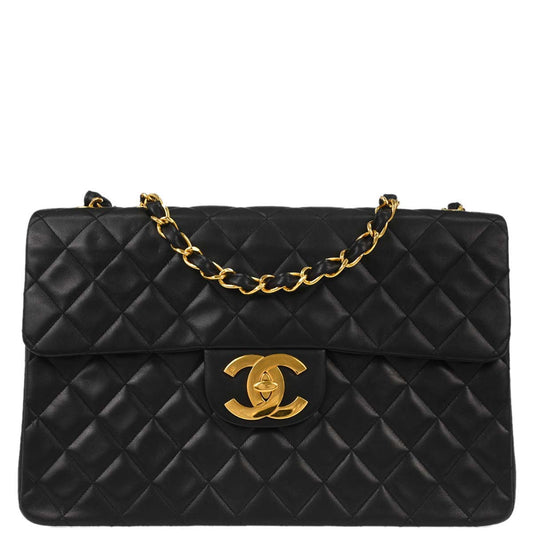 Chanel 1994-1996 Black Lambskin Maxi Classic Flap Shoulder Bag