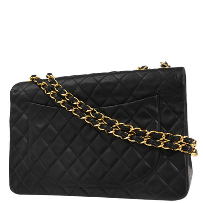 Chanel 1994-1996 Black Lambskin Maxi Classic Flap Shoulder Bag