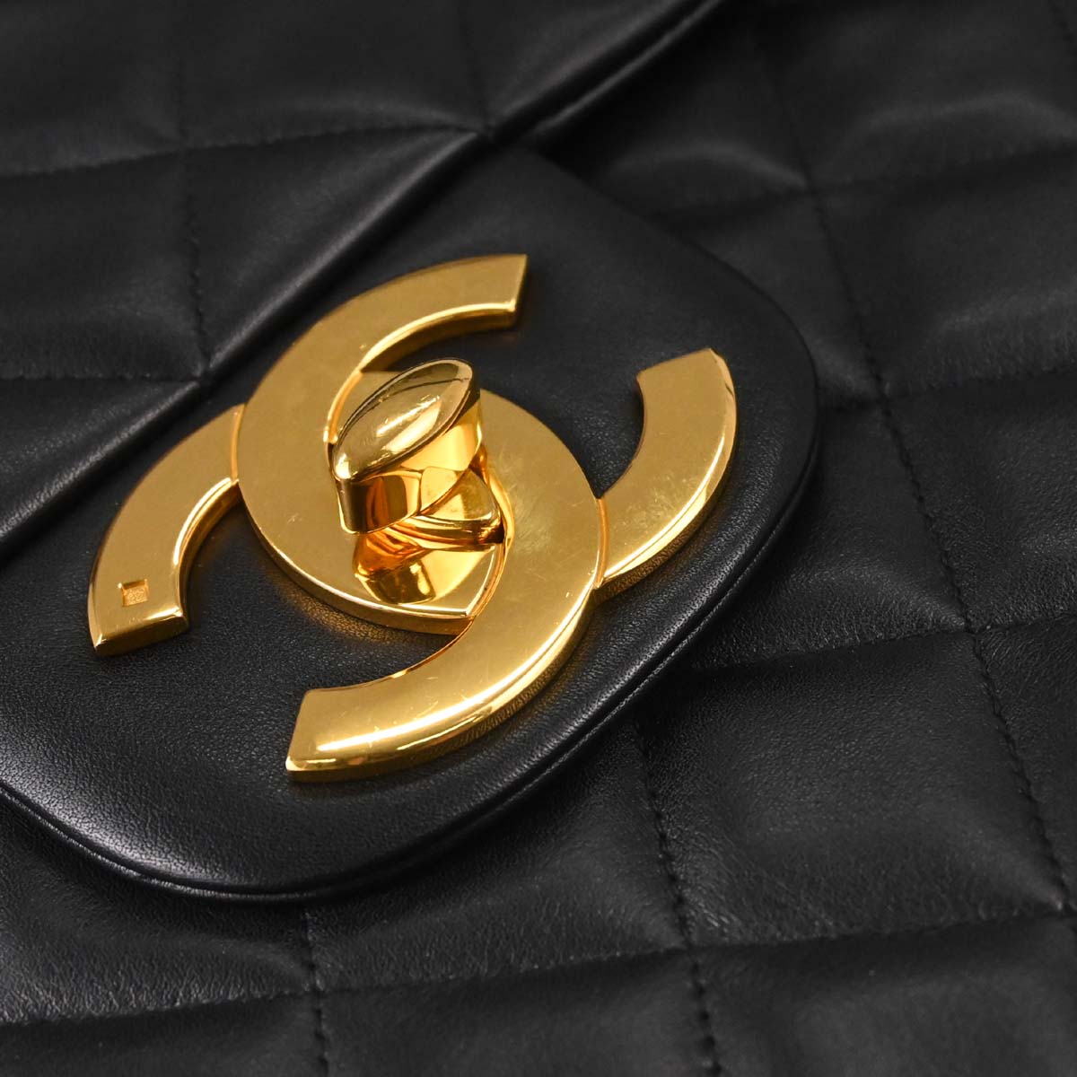 Chanel 1994-1996 Black Lambskin Maxi Classic Flap Shoulder Bag