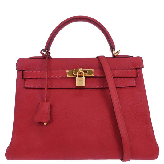 Hermes Rouge Vif Togo Kelly 32 Retourne 2way Shoulder Handbag