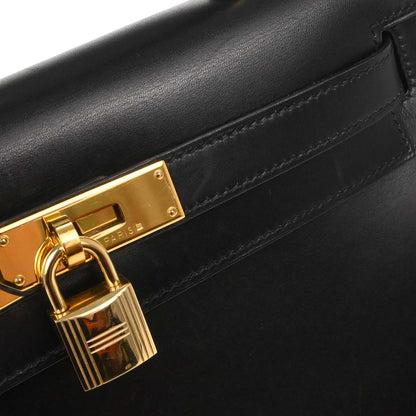 Hermes Black Box Calf Kelly 28 Sellier 2way Shoulder Handbag