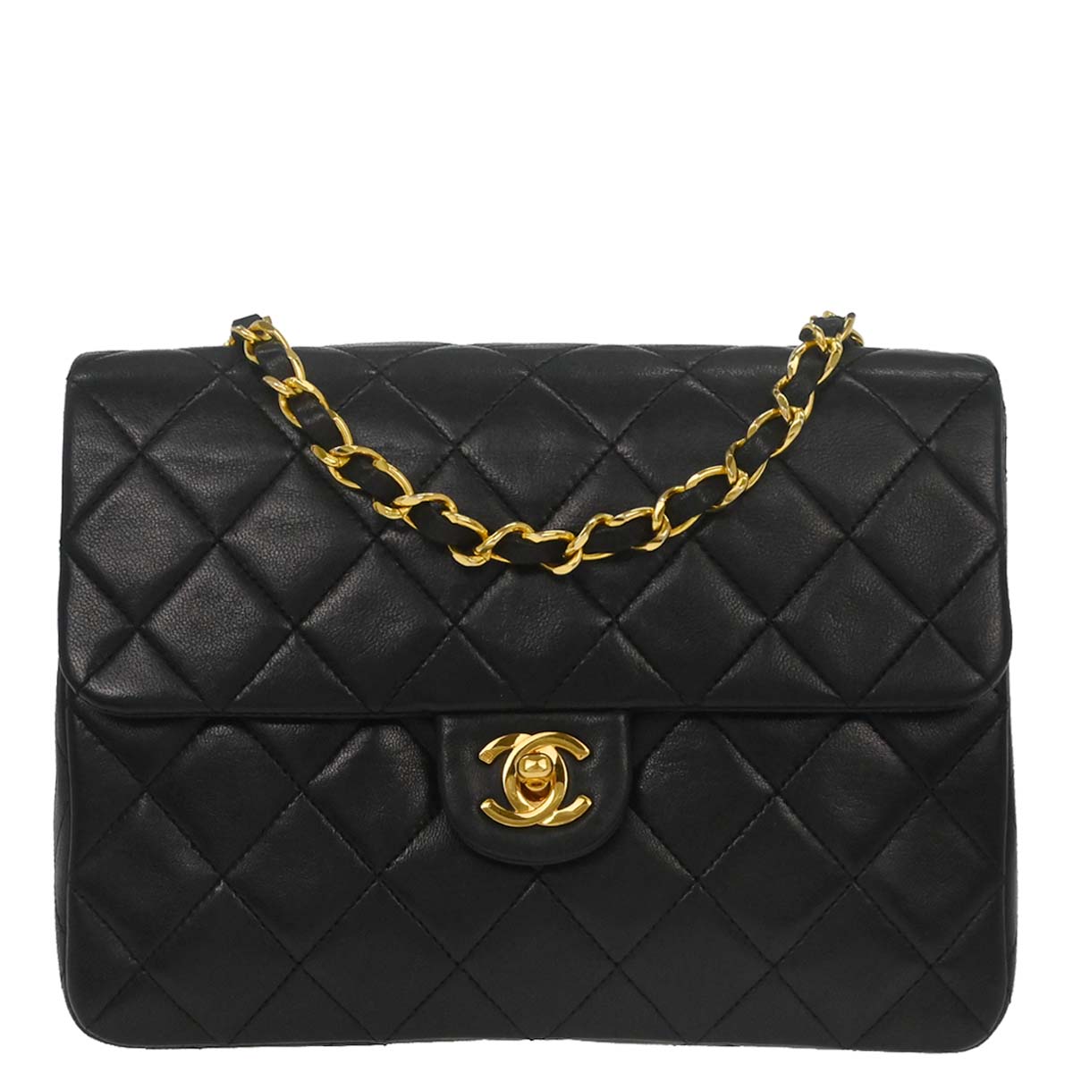 Chanel Black Lambskin Classic Square Flap Shoulder Bag 20