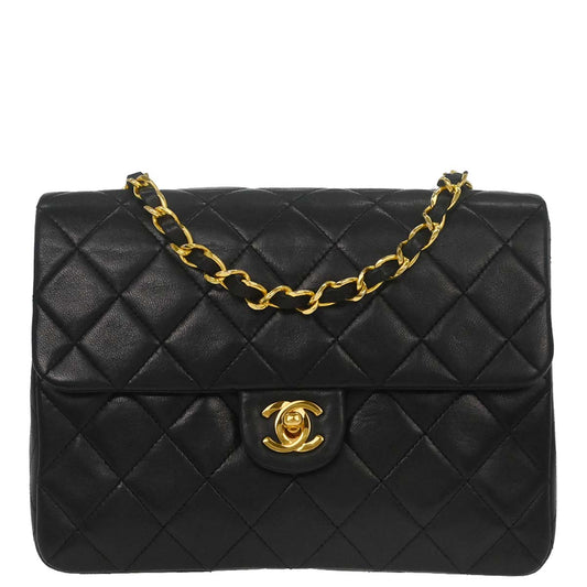 Chanel Black Lambskin Classic Square Flap Shoulder Bag 20