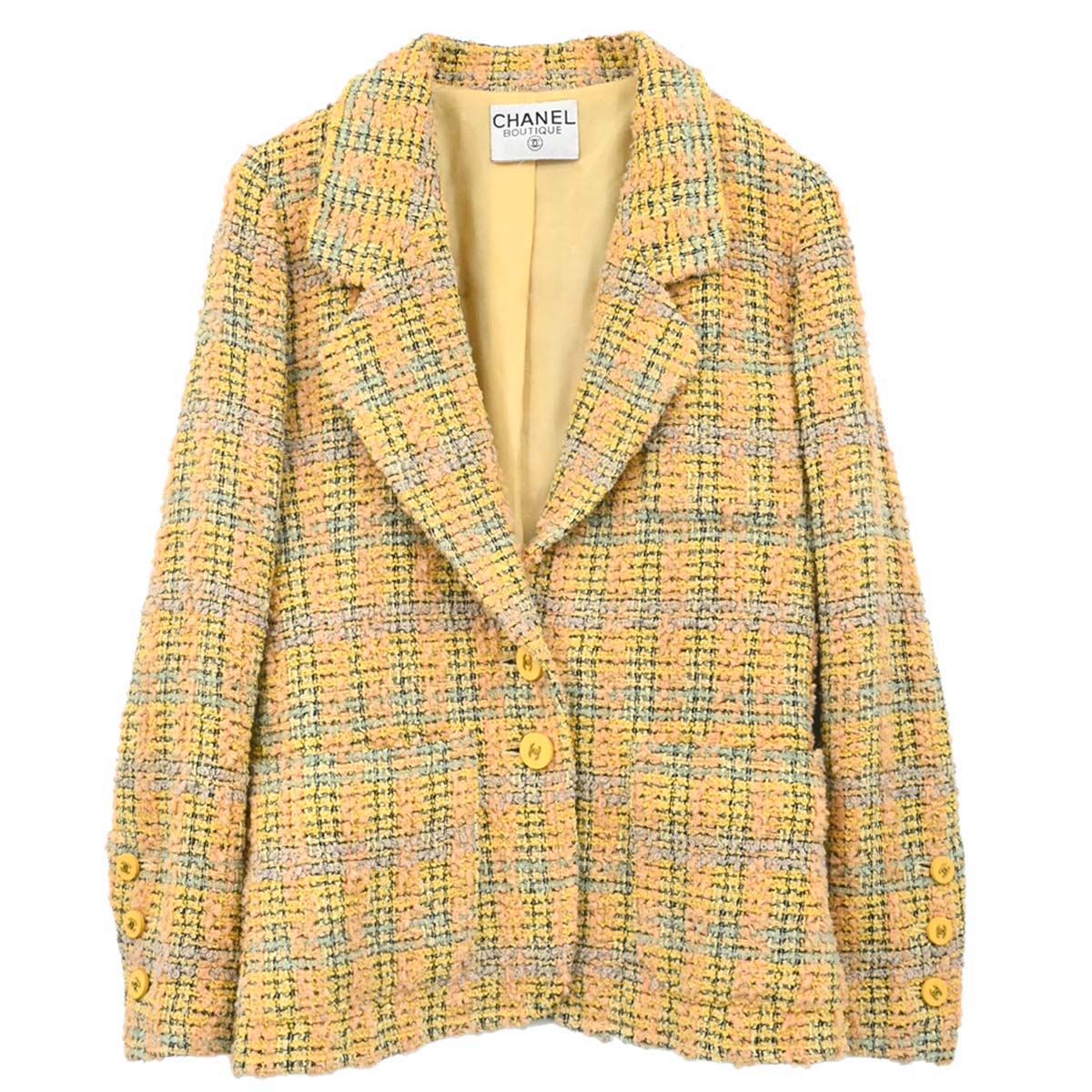 Chanel Single Breasted Jacket Tweed Yellow
