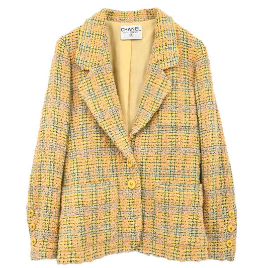 Chanel Single Breasted Jacket Tweed Yellow