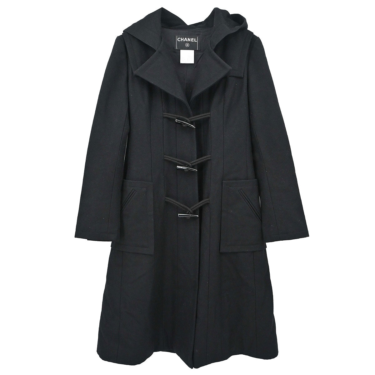 Chanel 2006 Hooded Duffel Coat Black #34