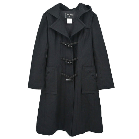 Chanel 2006 Hooded Duffel Coat Black #34