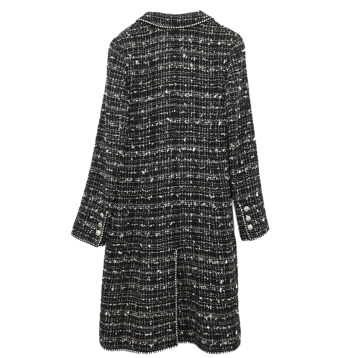 Chanel 2005 Emblem Double Breasted Long Jacket Tweed Black #34