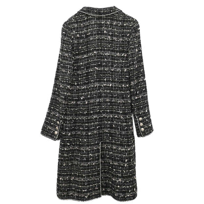Chanel 2005 Emblem Double Breasted Long Jacket Tweed Black #34