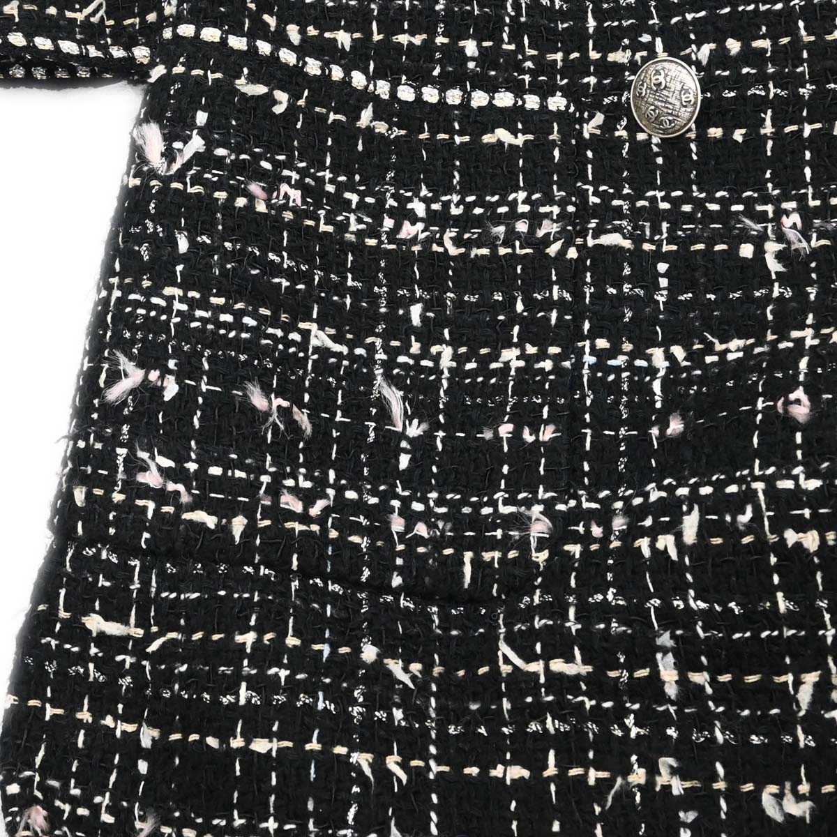 Chanel 2005 Emblem Double Breasted Long Jacket Tweed Black #34