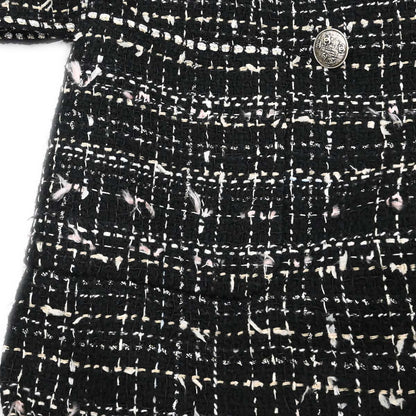 Chanel 2005 Emblem Double Breasted Long Jacket Tweed Black #34