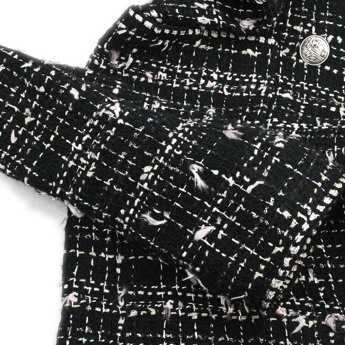 Chanel 2005 Emblem Double Breasted Long Jacket Tweed Black #34