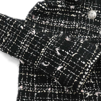 Chanel 2005 Emblem Double Breasted Long Jacket Tweed Black #34