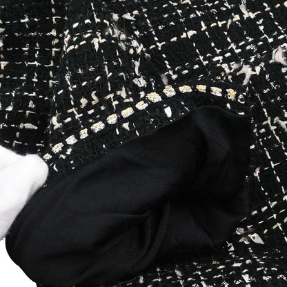 Chanel 2005 Emblem Double Breasted Long Jacket Tweed Black #34