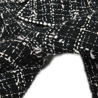 Chanel 2005 Emblem Double Breasted Long Jacket Tweed Black #34