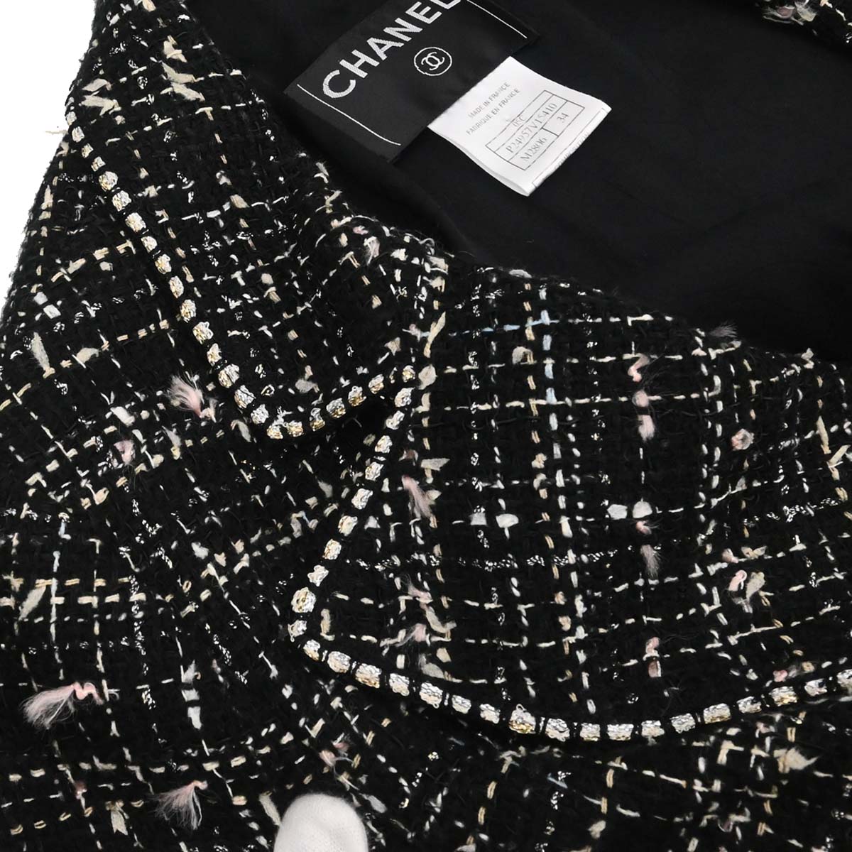 Chanel 2005 Emblem Double Breasted Long Jacket Tweed Black #34