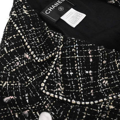 Chanel 2005 Emblem Double Breasted Long Jacket Tweed Black #34