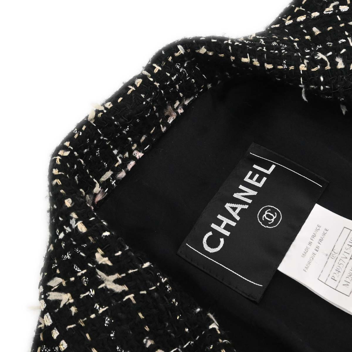 Chanel 2005 Emblem Double Breasted Long Jacket Tweed Black #34