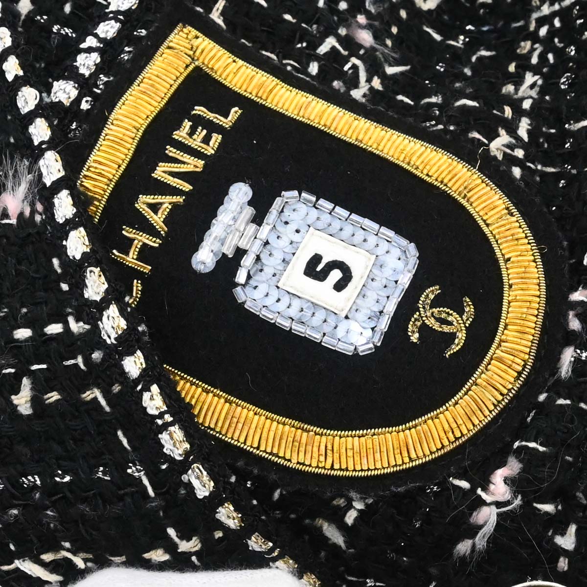 Chanel 2005 Emblem Double Breasted Long Jacket Tweed Black #34