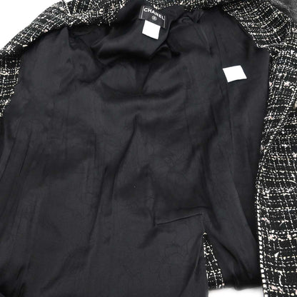 Chanel 2005 Emblem Double Breasted Long Jacket Tweed Black #34