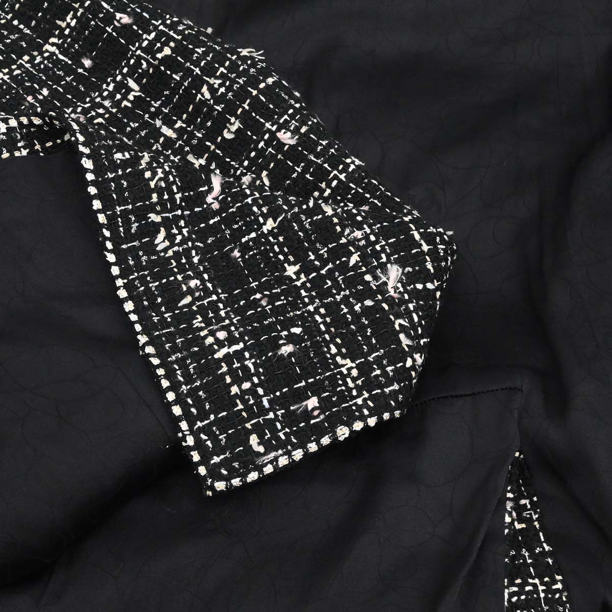 Chanel 2005 Emblem Double Breasted Long Jacket Tweed Black #34