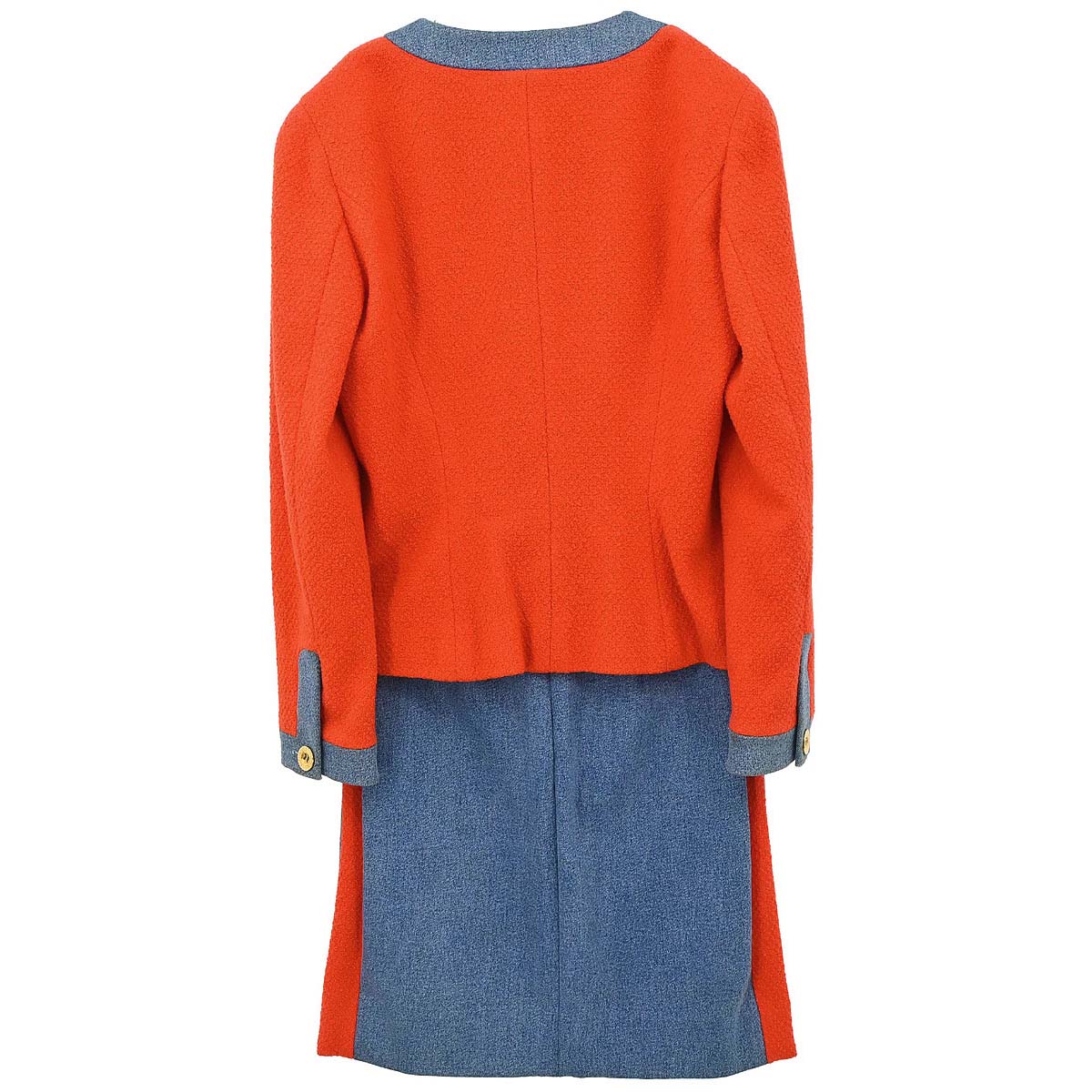 Chanel 1991 Setup Suit Jacket Skirt Red Blue #40